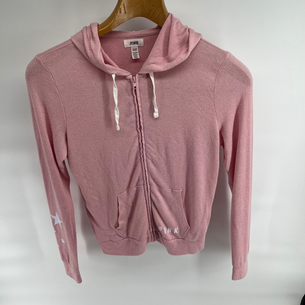 PINK Victoria's Secret Full Zip Up Hoodie Star Print Pink Women's Small S - Picture 2 of 9